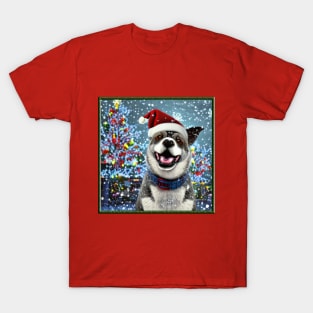 Happy anime christmas dog with tree T-Shirt